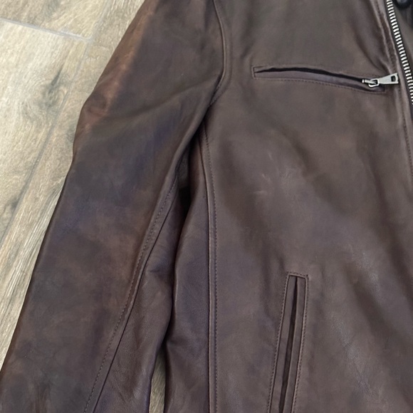 John Varvatos Leather Jacket Mens 48 Brown Leather Bomber Buttons double zip - Picture 7 of 16